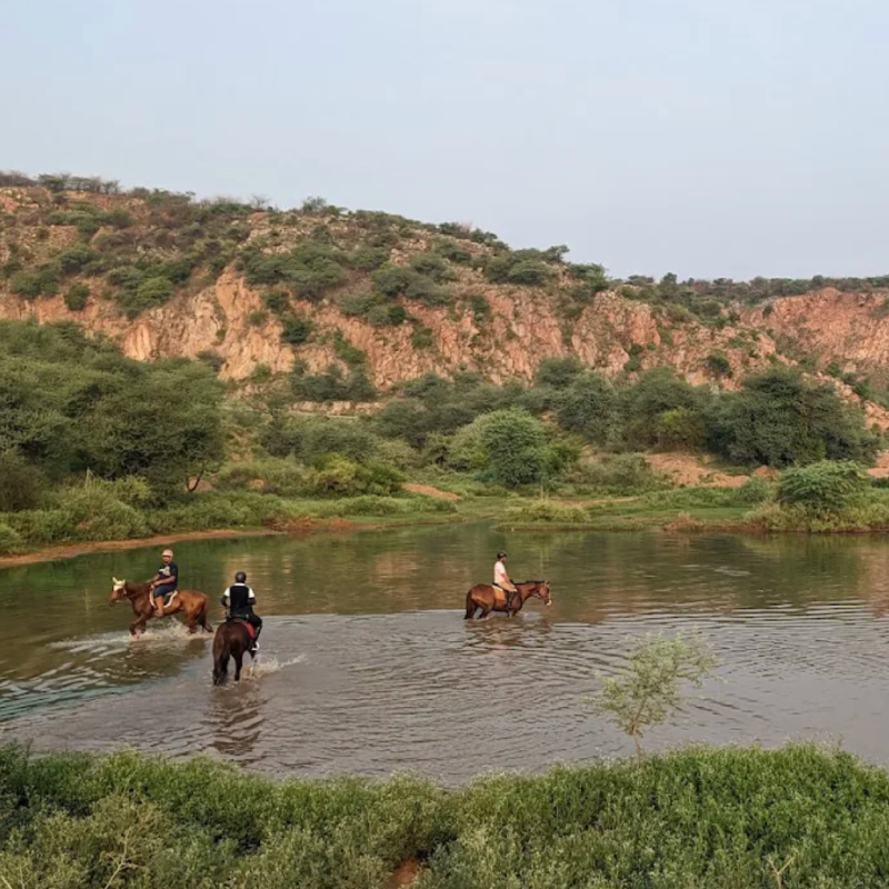 Hikers on a scenic trail through the Aravalli Hills, adventure near Delhi
