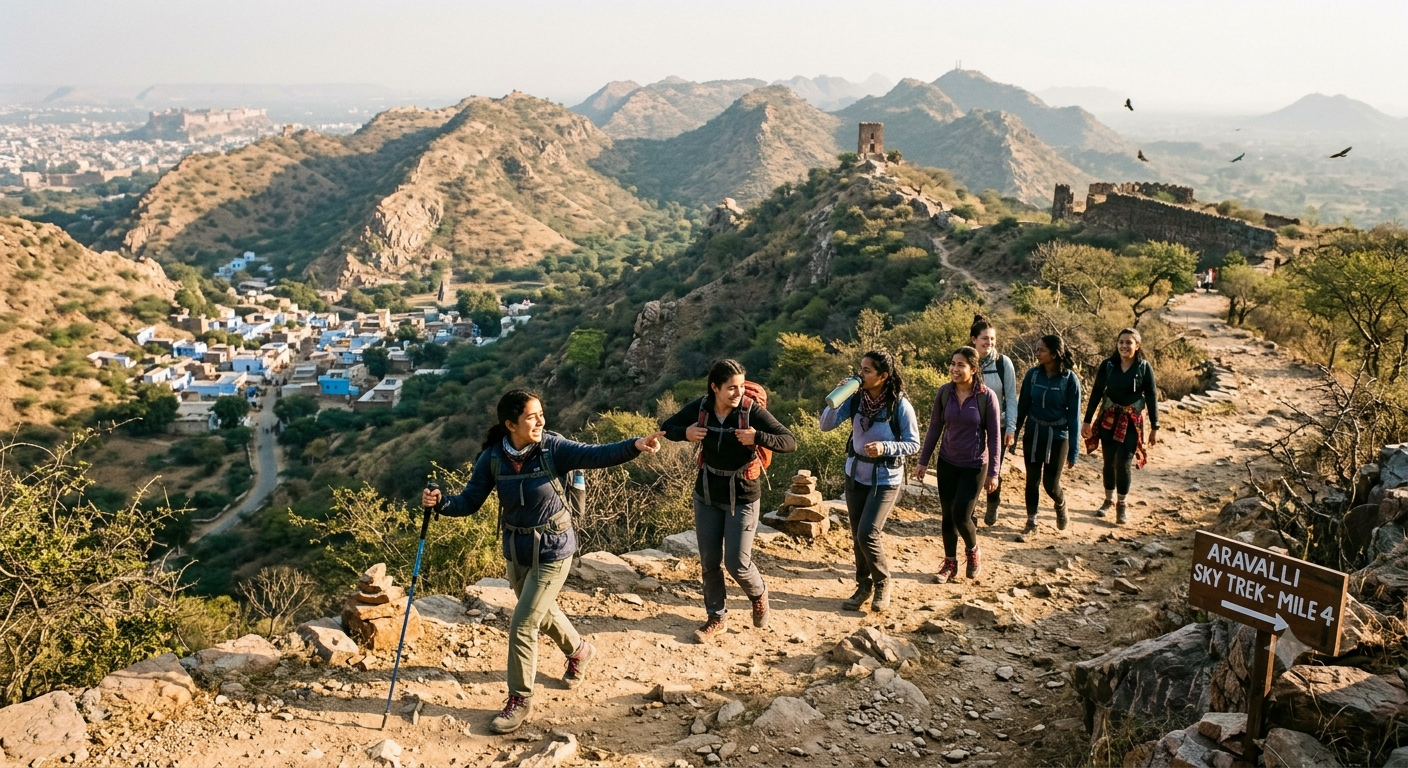 Hiking and trekking trail through the Aravalli Hills, adventure near Delhi NCR
